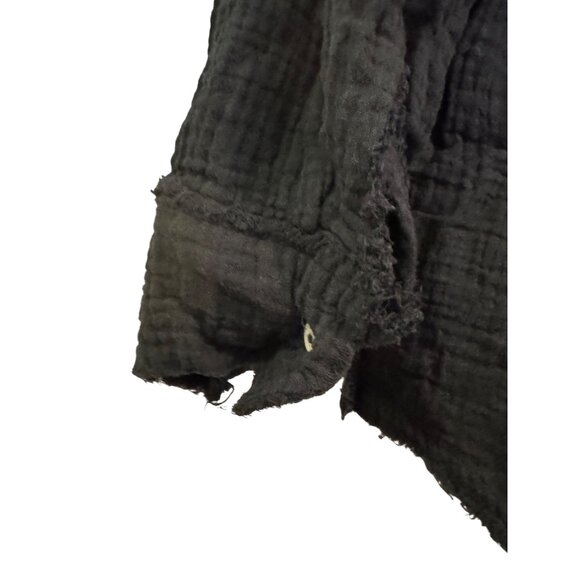 Aerie Button-Up Frayed Hem Shirt Women XS Black Lightweight Cotton Casual - Picture 5 of 5